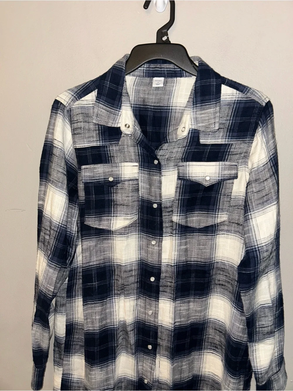Old Navy Dress - navy/cream plaid Webster inspired button front shirt dress - Picture 6 of 11